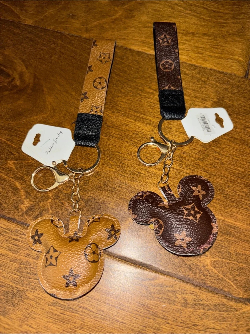 Monogram Mickey Ear Keychain in Brown or Tan Choose 1
